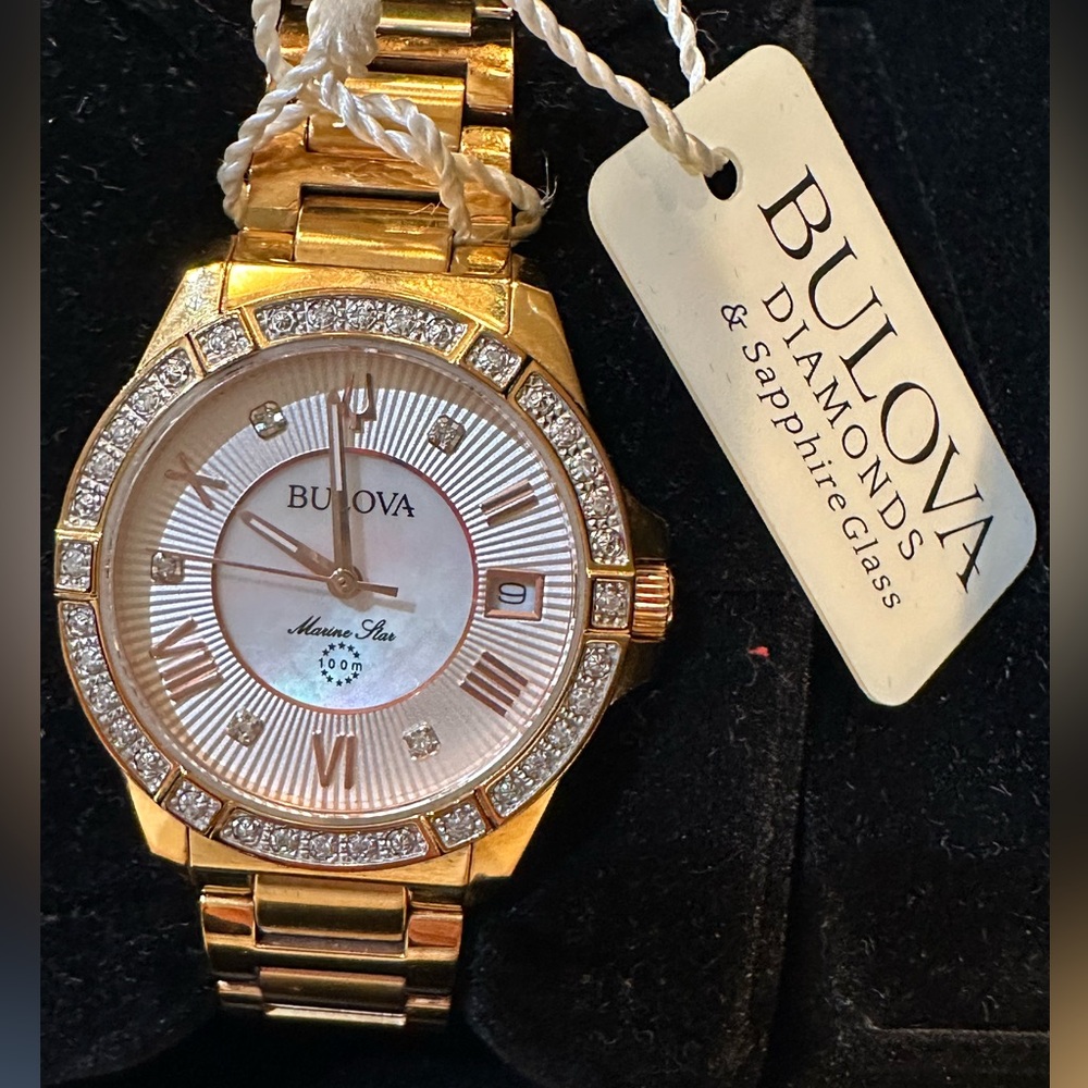 Bulova Ladies Marine Star Rose Gold Plated watch 29 diamonds